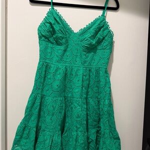 Green Eyelet Tiered Mini Dress - Unknown Brand